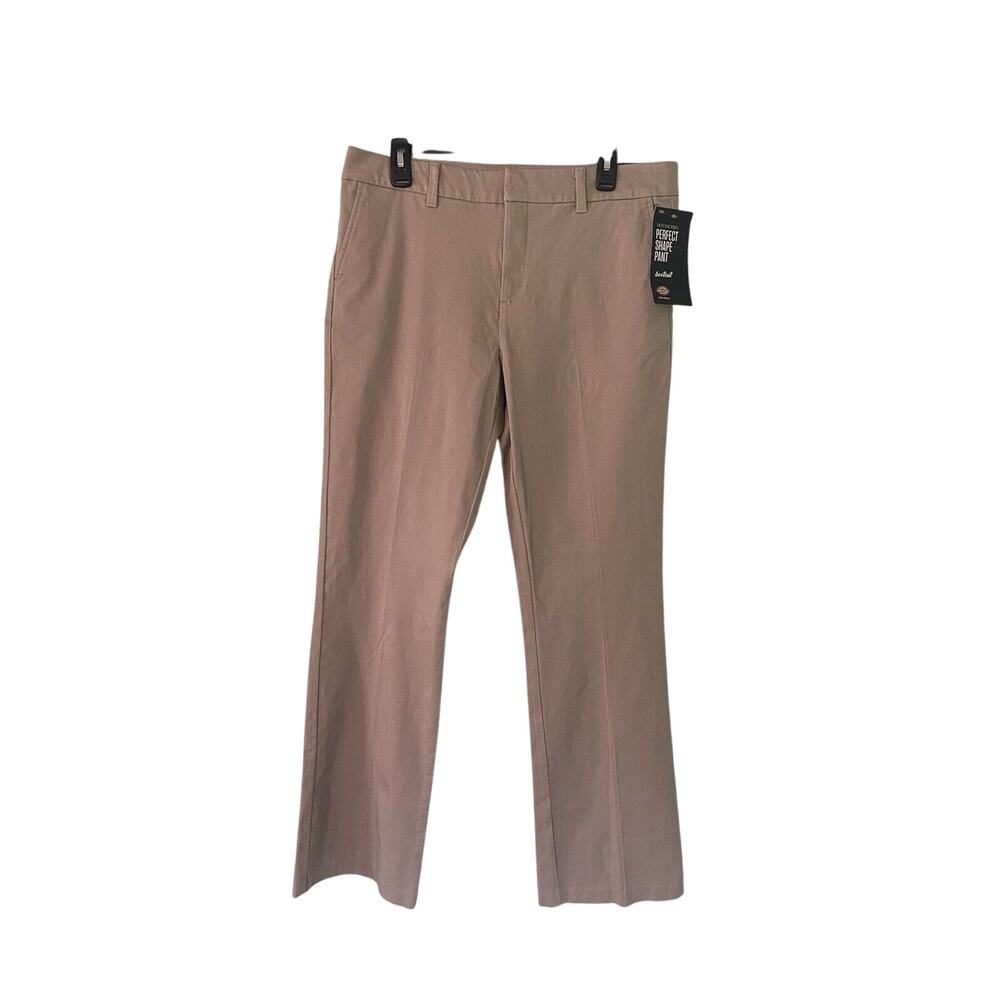 DICKIES SLIM FIT BOOT CUT Women 12R Khaki Flex Twill Pants NEW